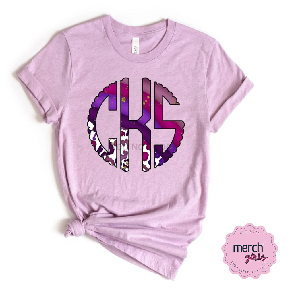 Purple Stripe Leopard Monogram Graphic Tee