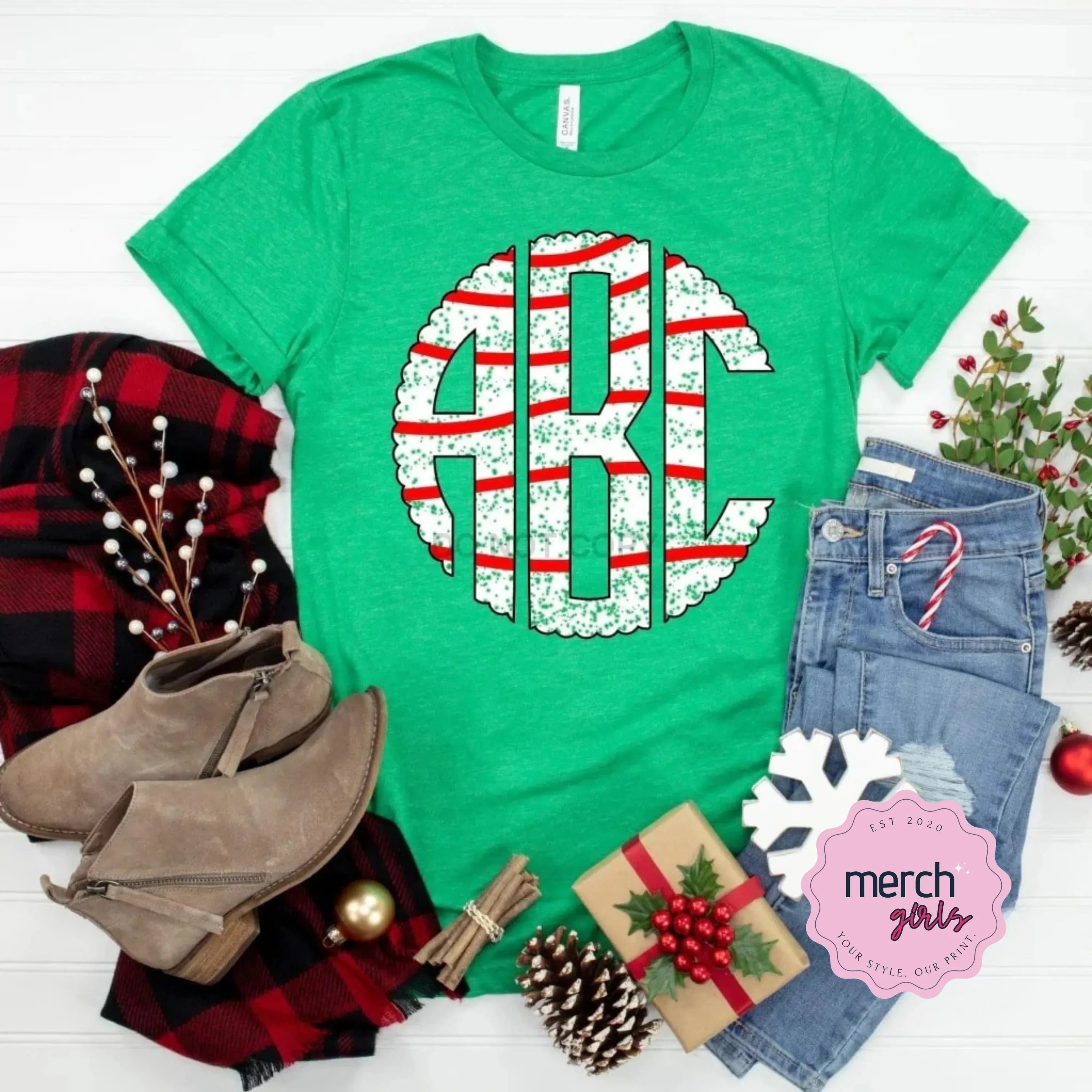 Christmas Tree Cake Monogram Graphic Tee
