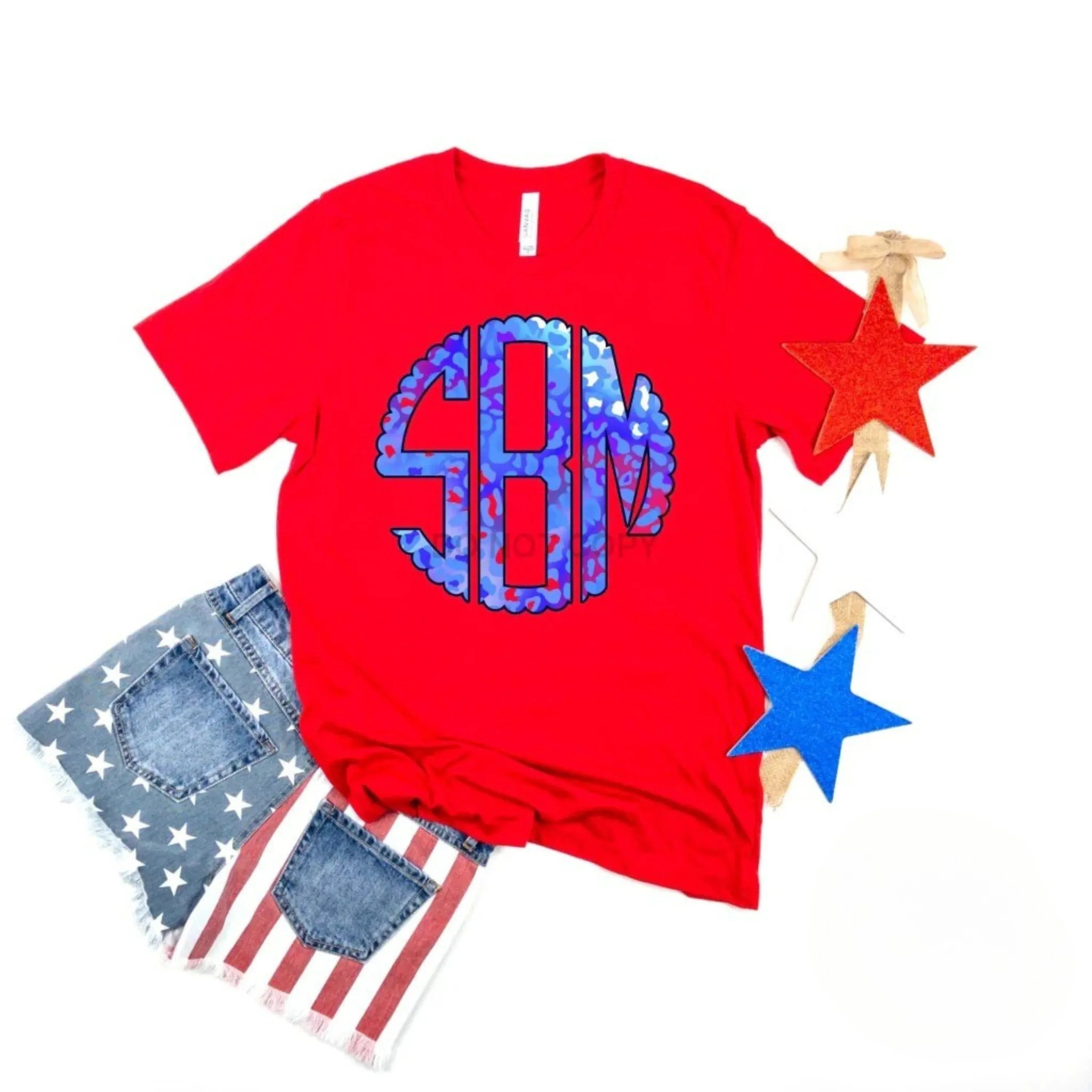 Patriotic Leopard Monogram Graphic Tee