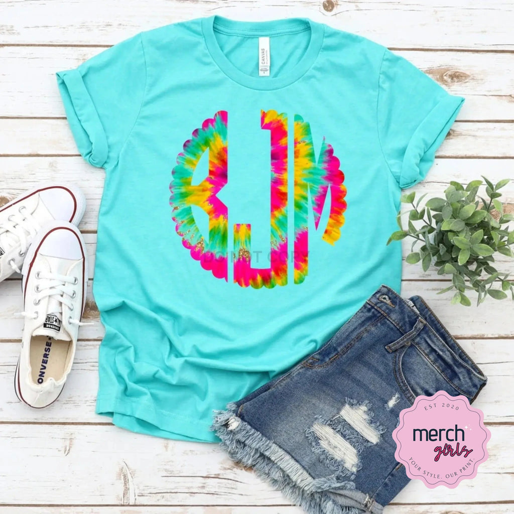 Scalloped Tie Dye Monogram Graphic Tee