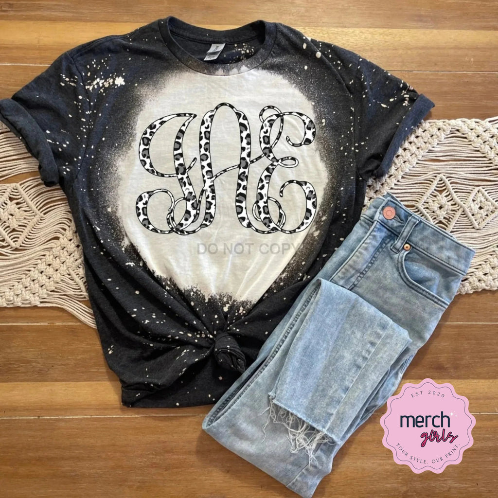 White Leopard Bleach Monogram Graphic Tee