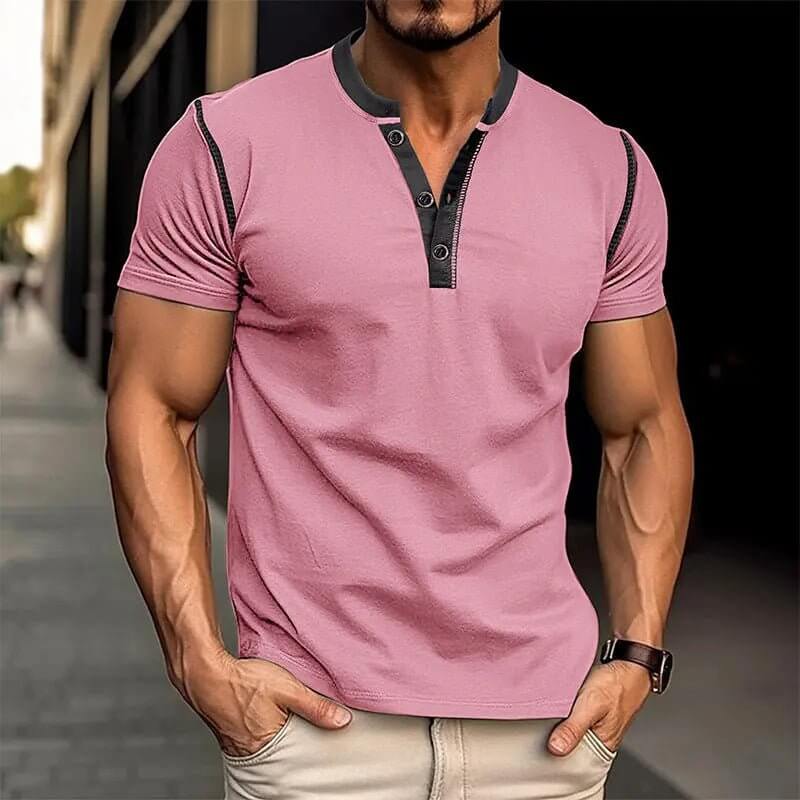 Men's Summer Polo Shirt with Button V-Neck, Short-sleeved