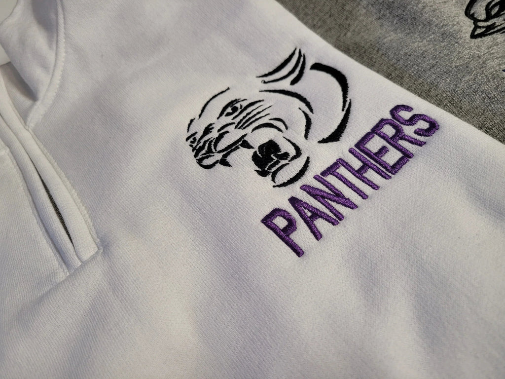 Panthers Purple Embroidered Quarter Zip Fleece Sweatshirt