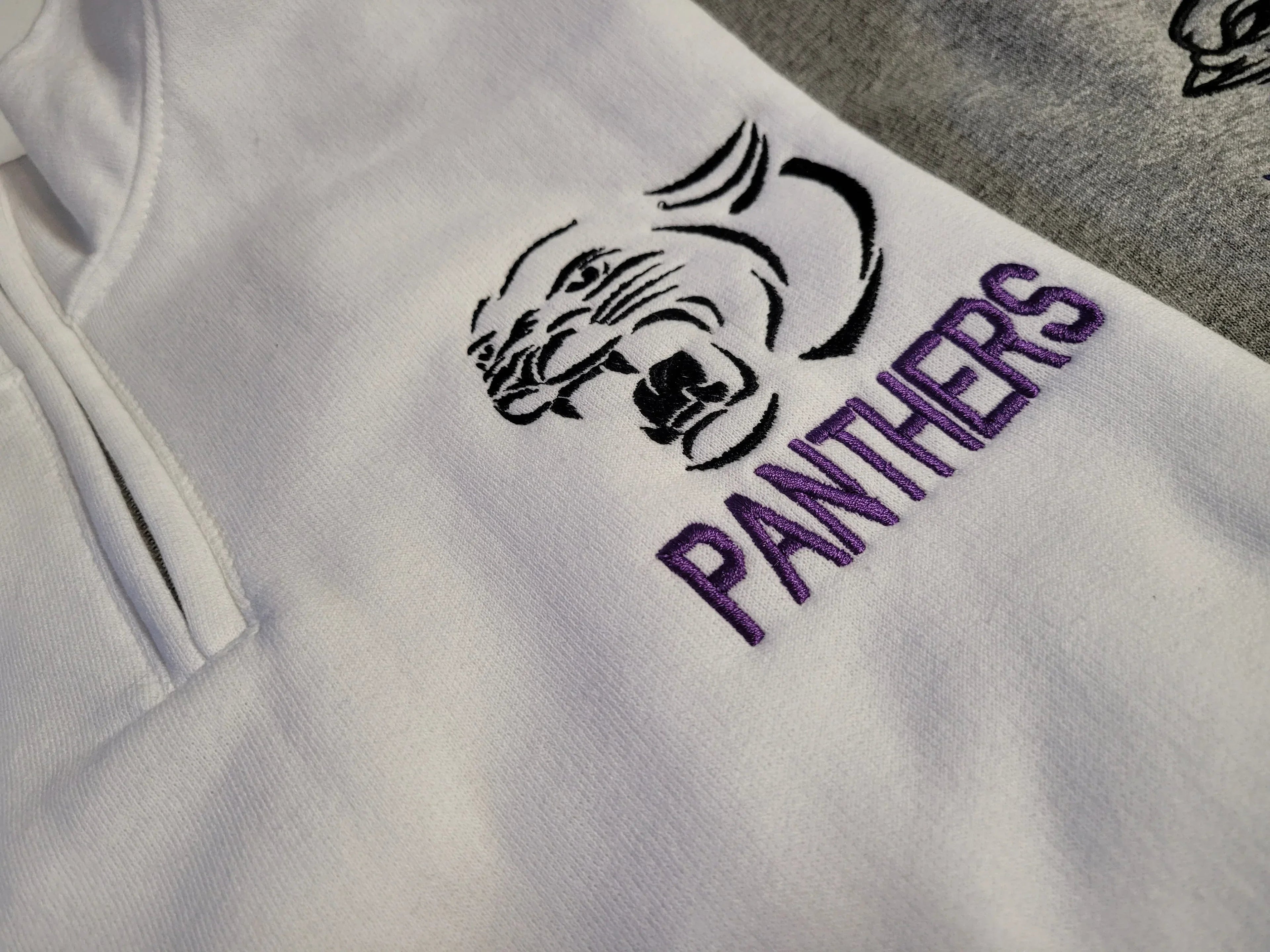Panthers Purple Embroidered Quarter Zip Fleece Sweatshirt