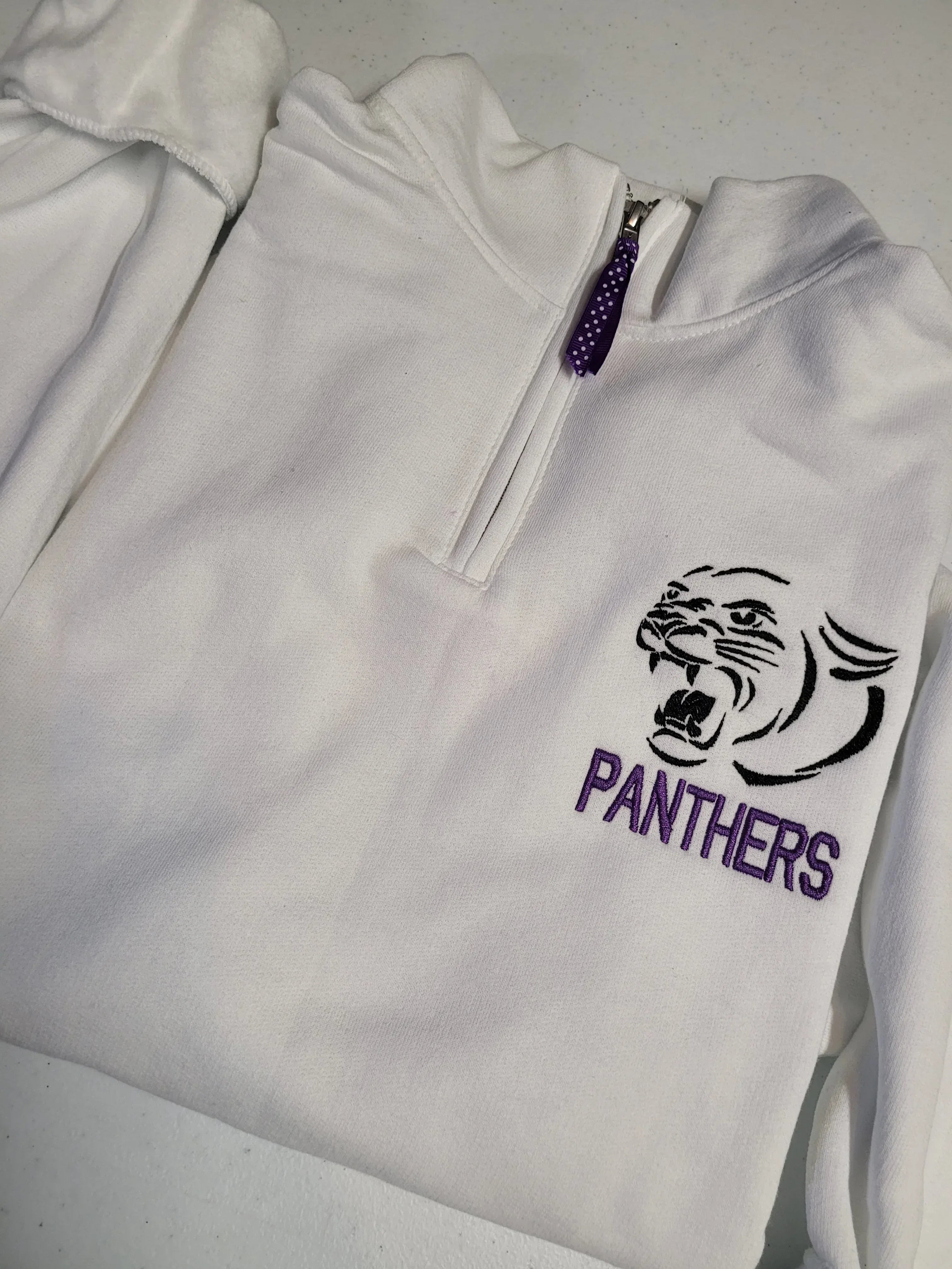 Panthers Purple Embroidered Quarter Zip Fleece Sweatshirt