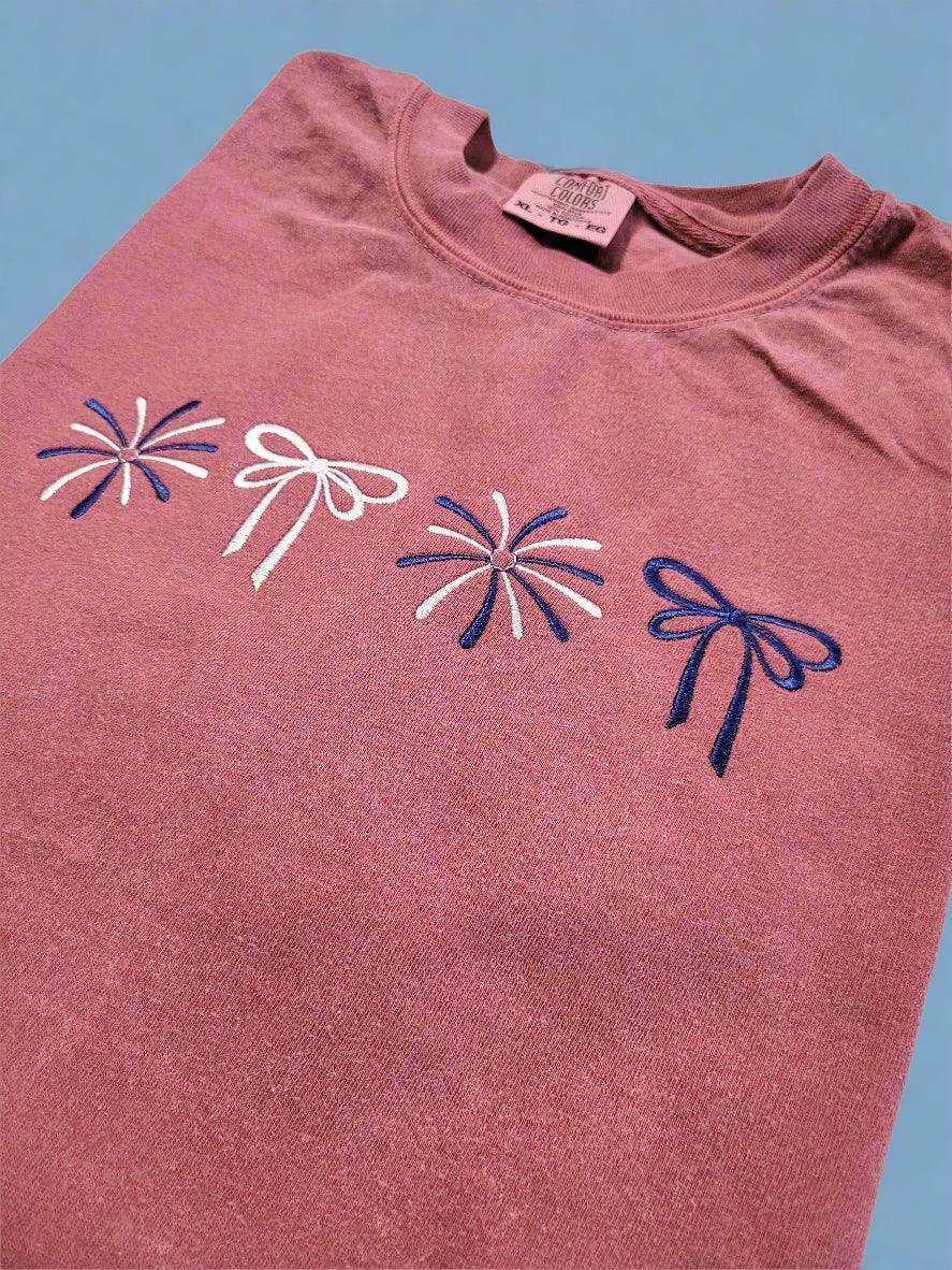 Coquette Bows and Fireworks Embroidered Shirt | QUICK SHIP