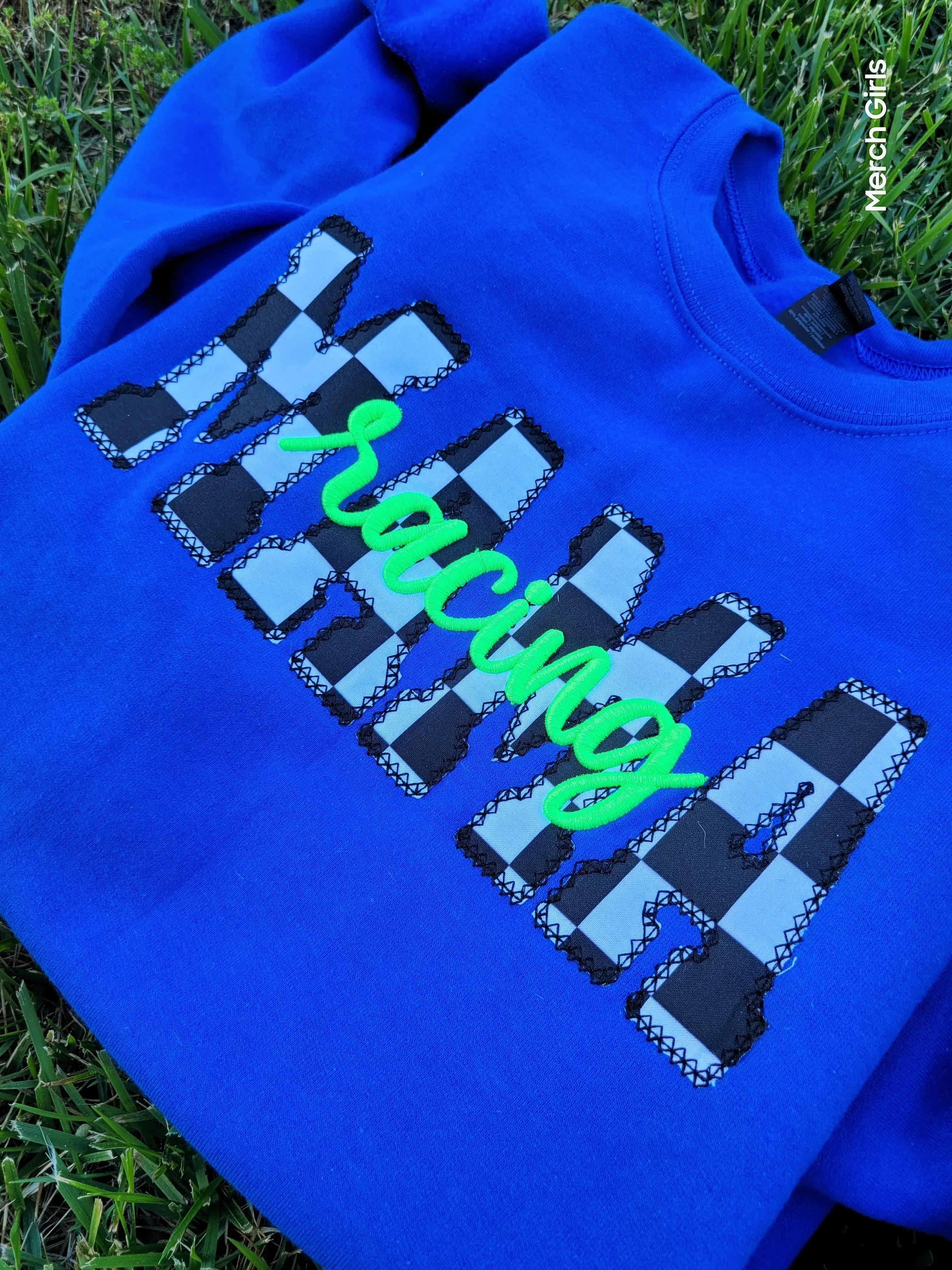 Custom Diamond Edge Applique with 3D Embroidered Text Shirt