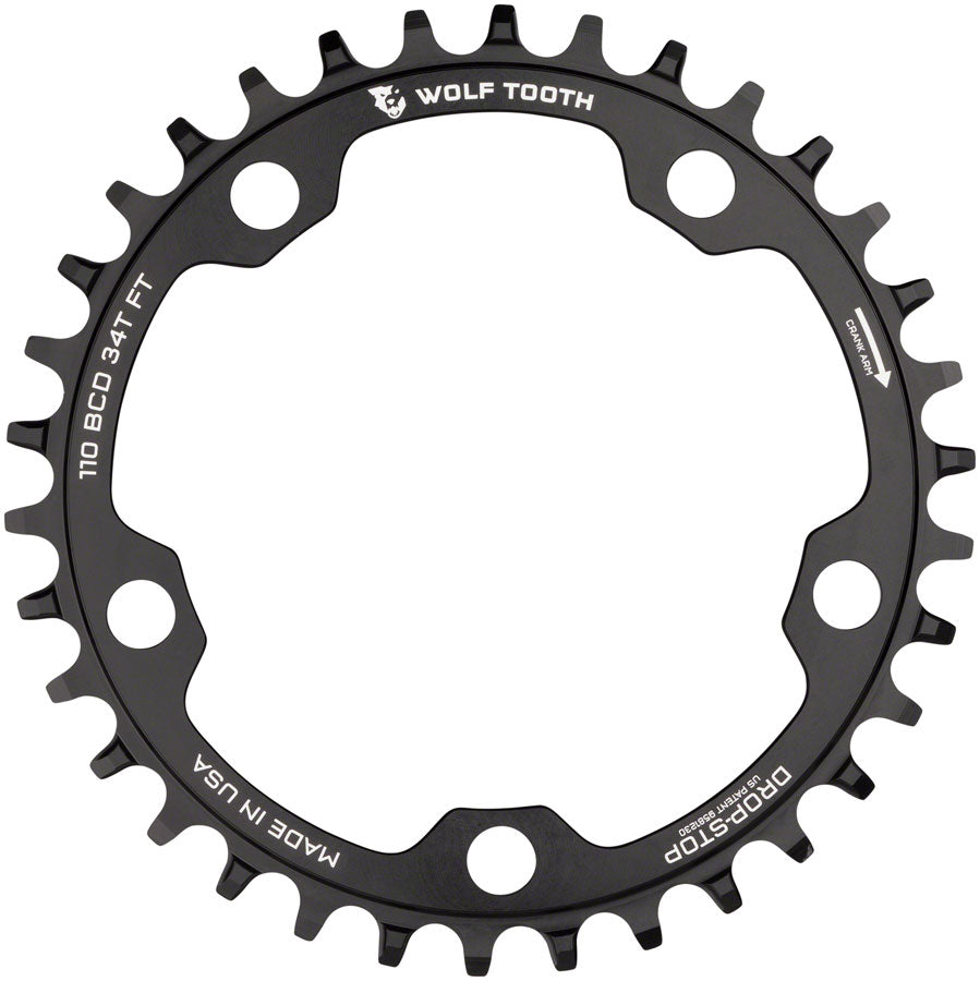 Wolf Tooth 110 BCD Cyclocross Road Chainring - 34t 110 BCD 5-Bolt Drop-Stop B  BLK