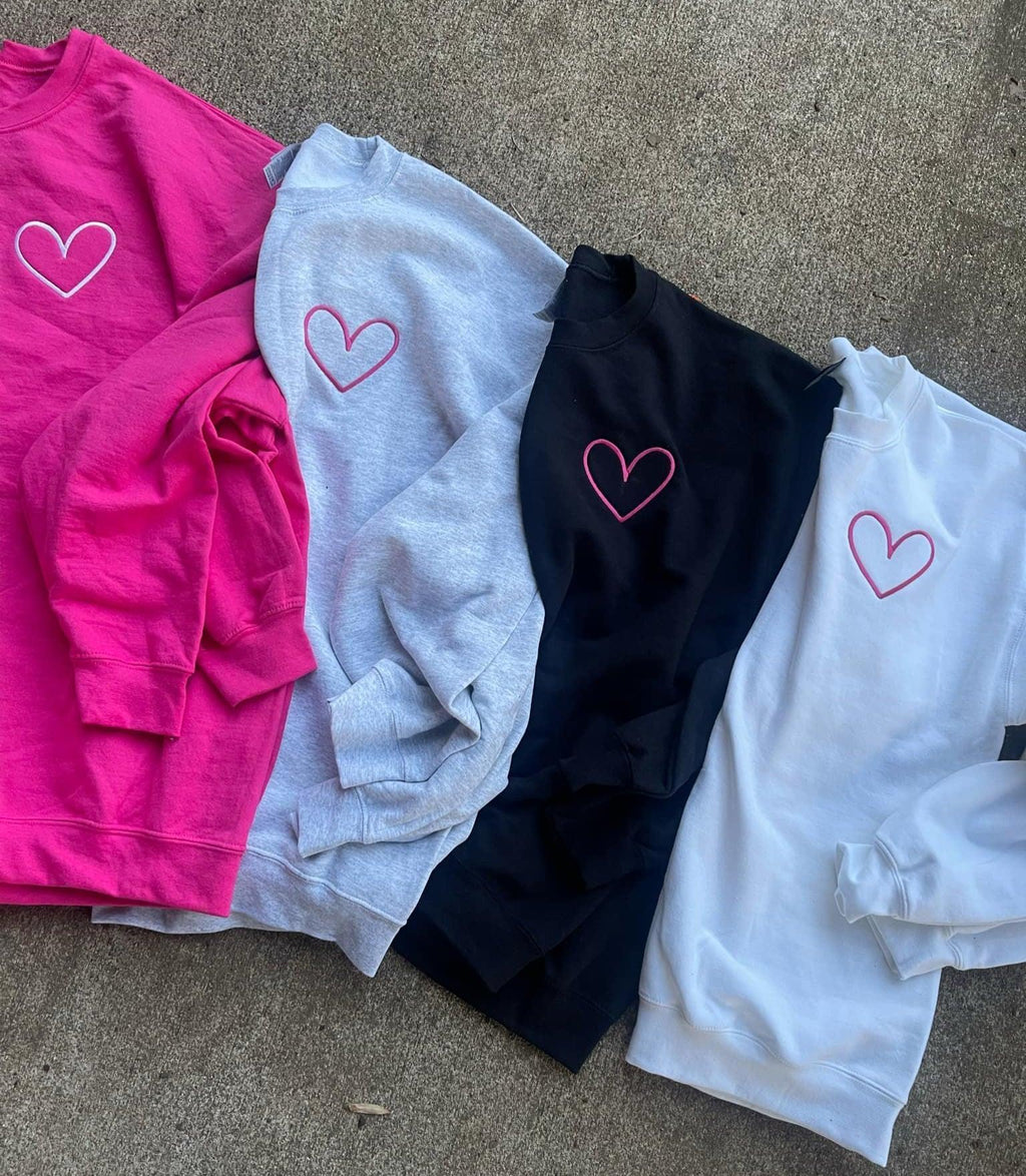 Heart Left Chest Embroidered Sweatshirt - QUICK SHIP