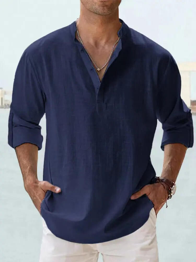 Men's Cotton Linen Long Sleeve Casual Shirt  Loose Tops