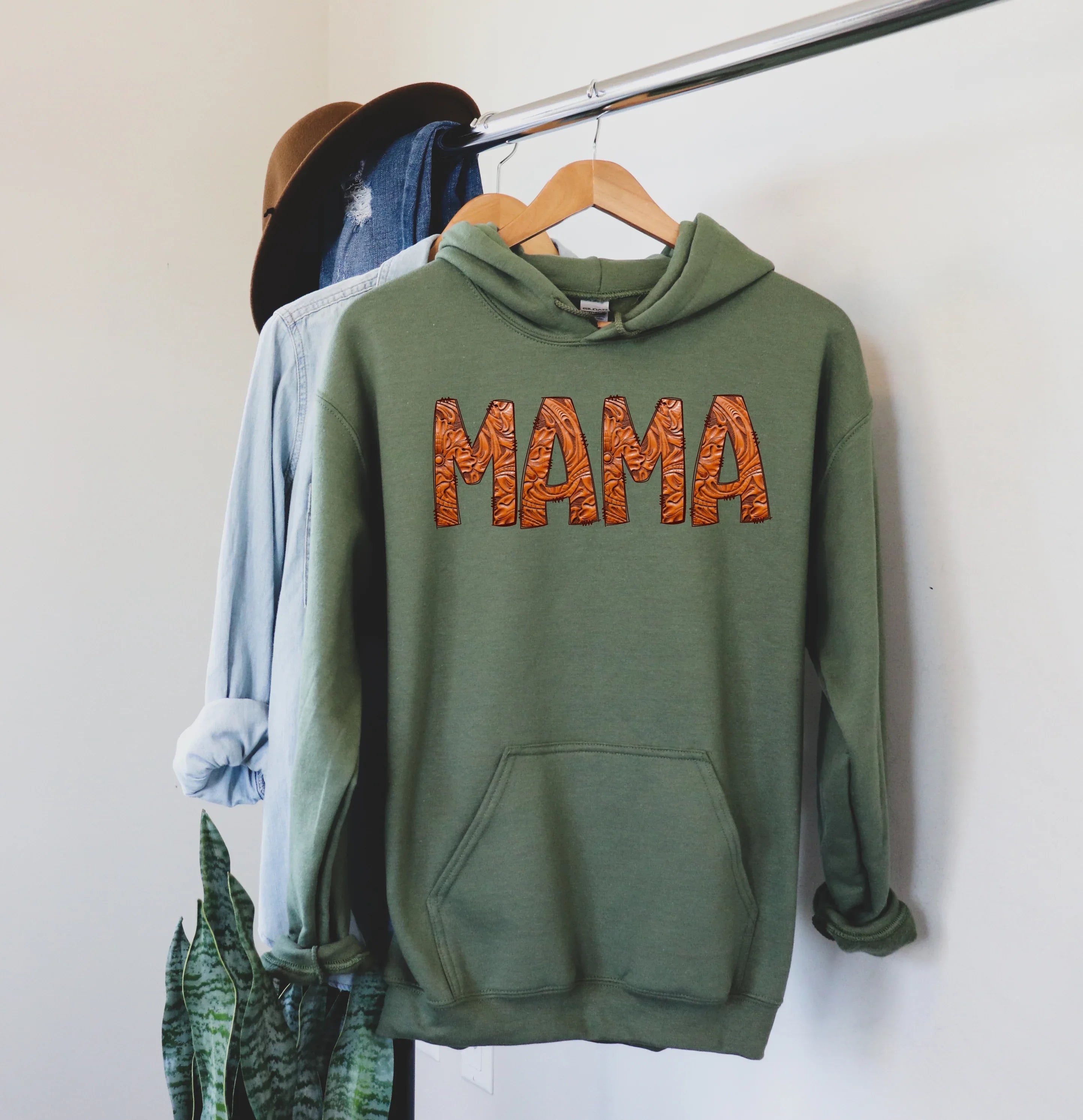 MAMA Western Faux Decorative Embossed Leather Graphic Tee