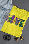 LOVE Mardi Gras Fleur-de-lis Mardi Gras Graphic Tee
