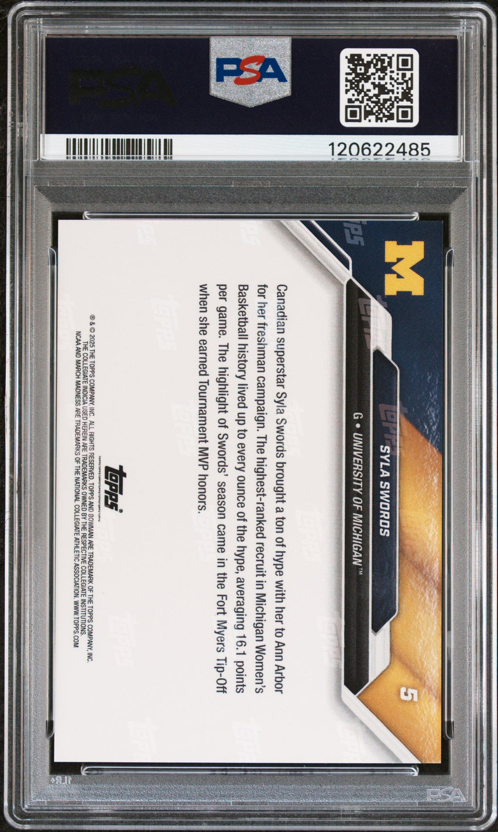 Graded 2025 Topps Bowman U Now Syla Swords #5 March Madness Rookie RC Basketball Card PSA 10 Gem Mint