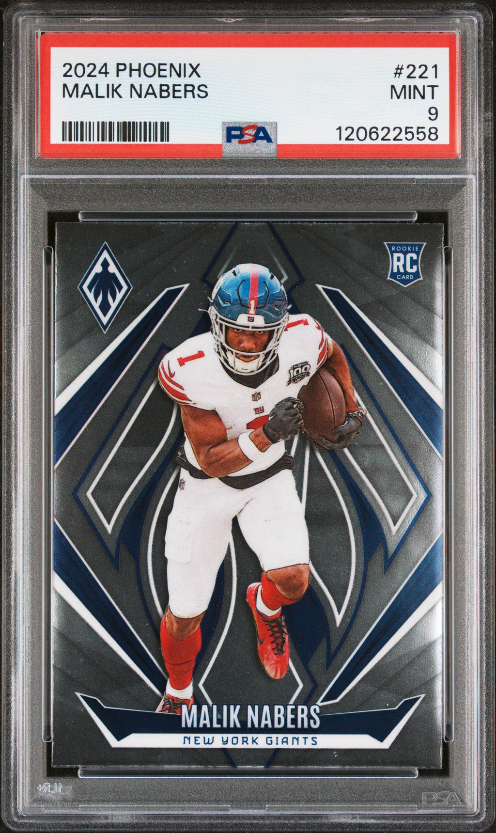 Graded 2024 Panini Phoenix Malik Nabers #221 Rookie RC Football Card PSA 9 Mint