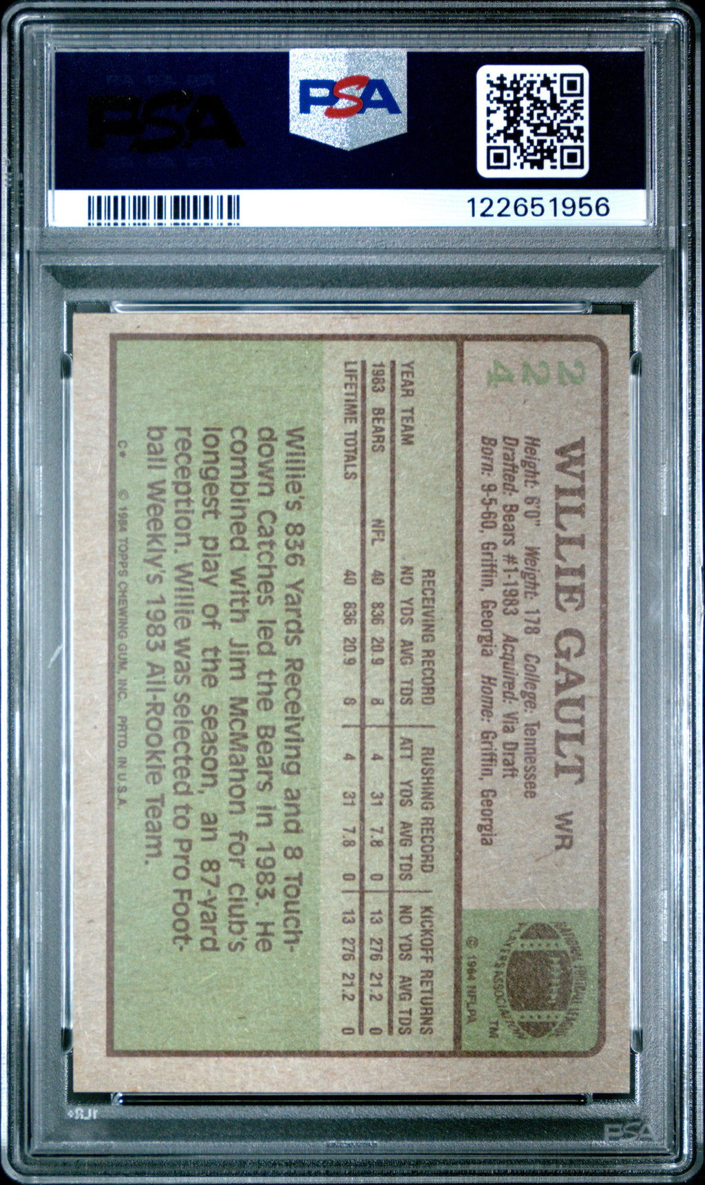 Graded 1984 Topps Willie Gault #224 Rookie RC Football Card PSA 8 Near Mint