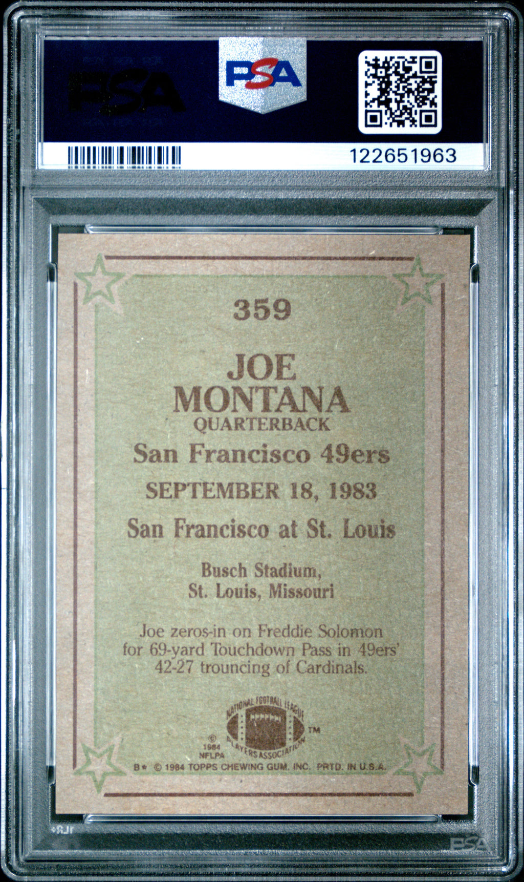 Graded 1984 Topps Joe Montana #359 Football Card PSA 6 Excellent