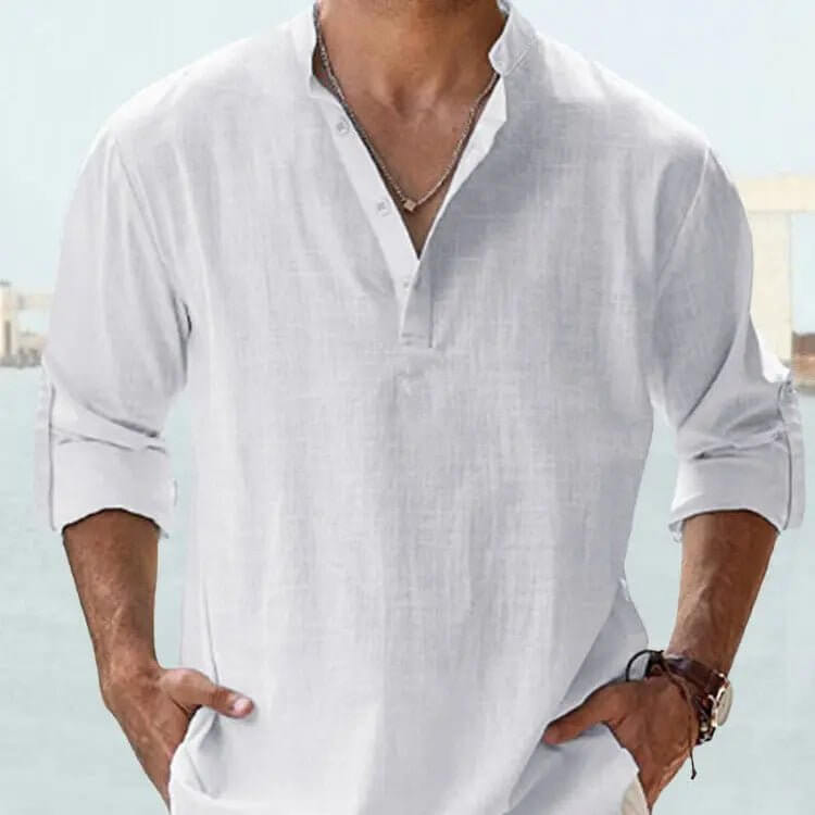 Men's Cotton Linen Long Sleeve Casual Shirt  Loose Tops