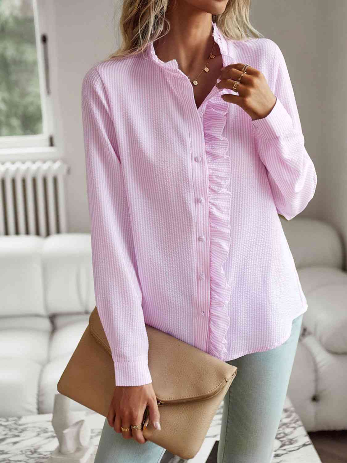 Stylish Ruffle Trim Shirt for Modern Trends