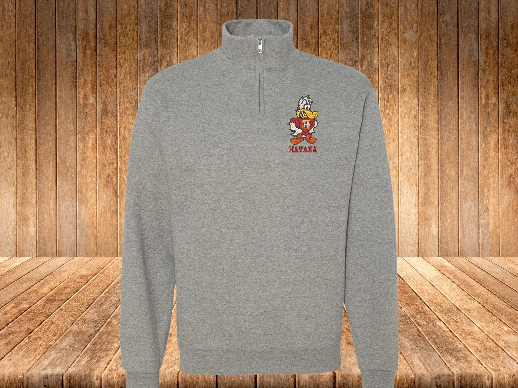 Havana Ducks Embroidered Quarter Zip Fleece Sweatshirt