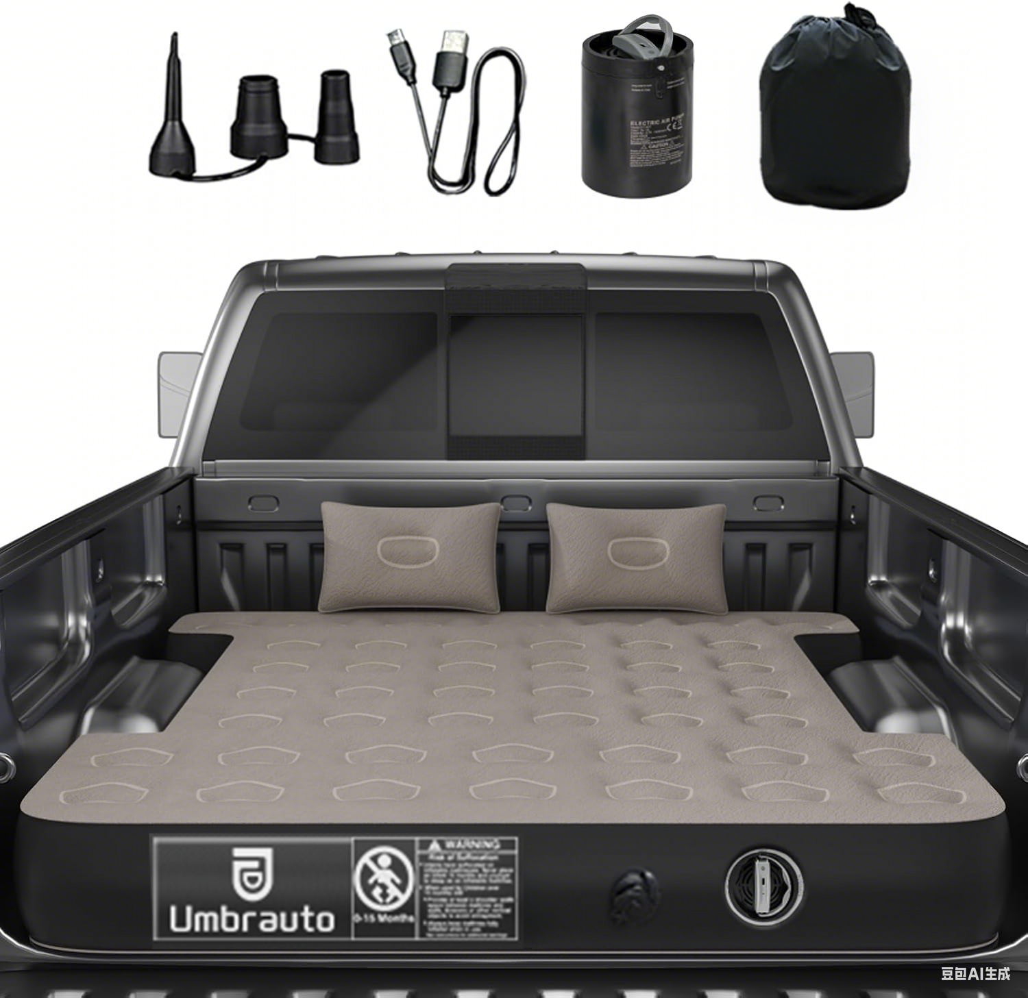 Umbrauto 5.5-5.8FT Full Size Truck Bed Mattress with Detachable Pump,Black/Grey