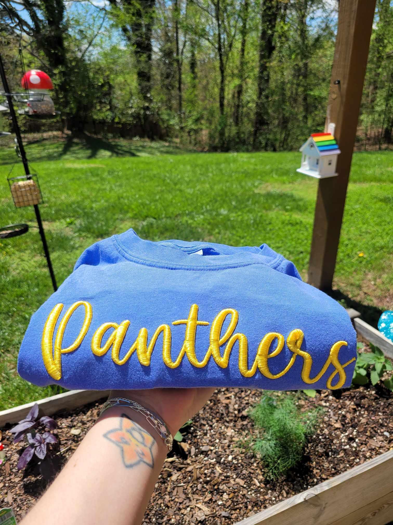 Custom Text 3D Puff Embroidered Comfort Color Short Sleeve or Gildan Sweatshirt