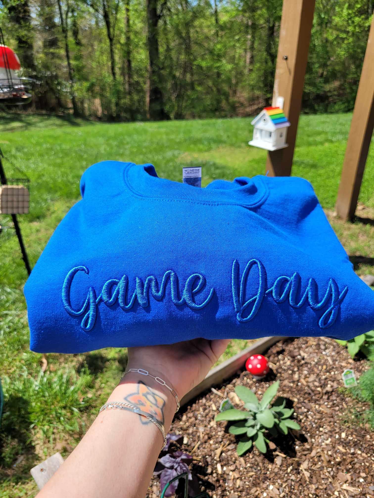 Custom Text 3D Puff Embroidered Comfort Color Short Sleeve or Gildan Sweatshirt