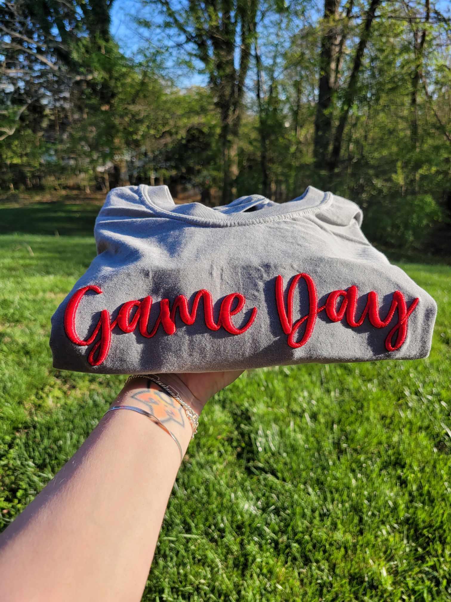 Custom Text 3D Puff Embroidered Comfort Color Short Sleeve or Gildan Sweatshirt
