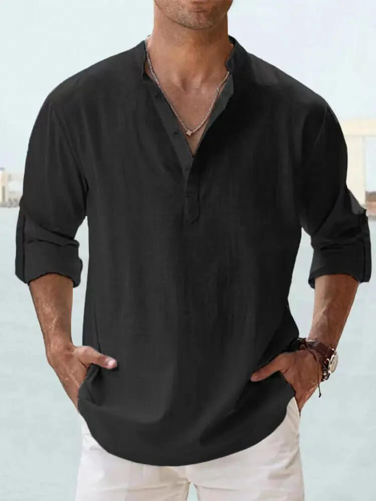 Men's Cotton Linen Long Sleeve Casual Shirt  Loose Tops