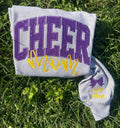 Cheer Mom Varsity Glitter Applique with Name and Icon on Sleeve Embroidered Tee