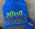 Custom Softball Stitch Text Embroidered Comfort Color Tee or Gildan Sweatshirt with Sleeve Detail