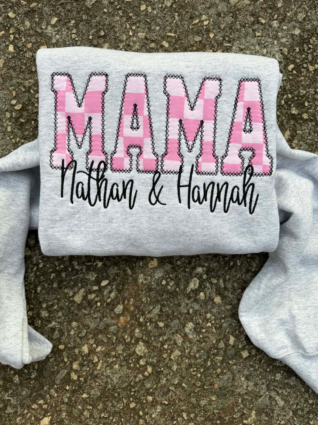 Custom Pink Checkered Diamond Edge Applique Embroidered Sweatshirt