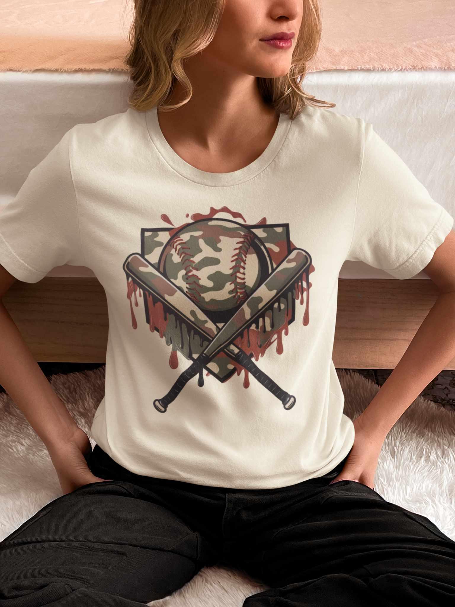 Camo Homeplate with Baseball Drip Graphic Tee