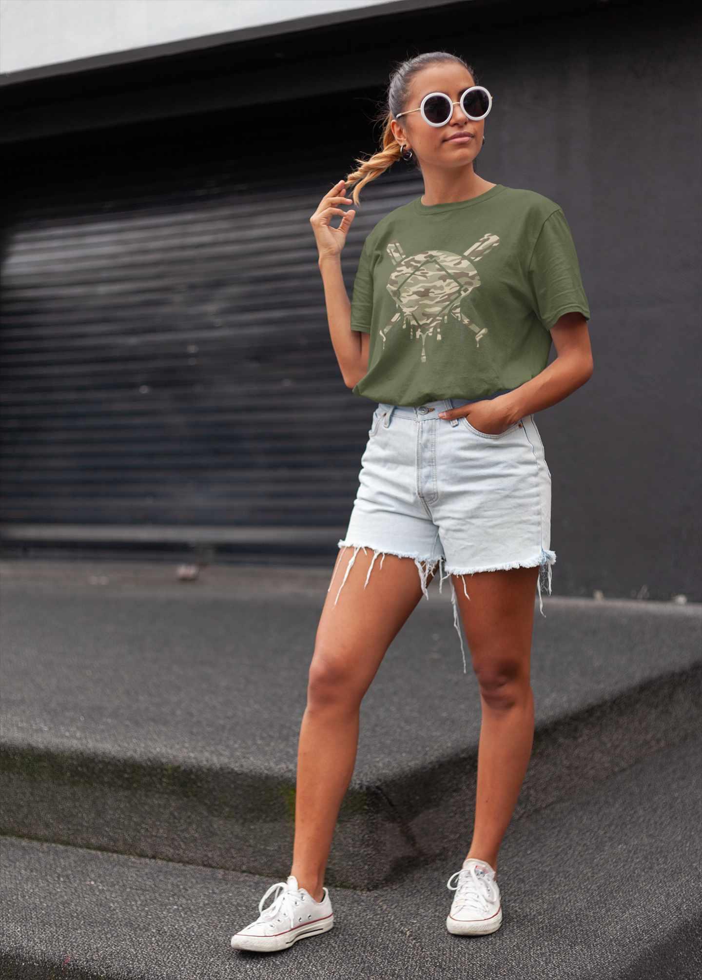 Camo Homeplate and Baseball Bats Drip Graphic Tee