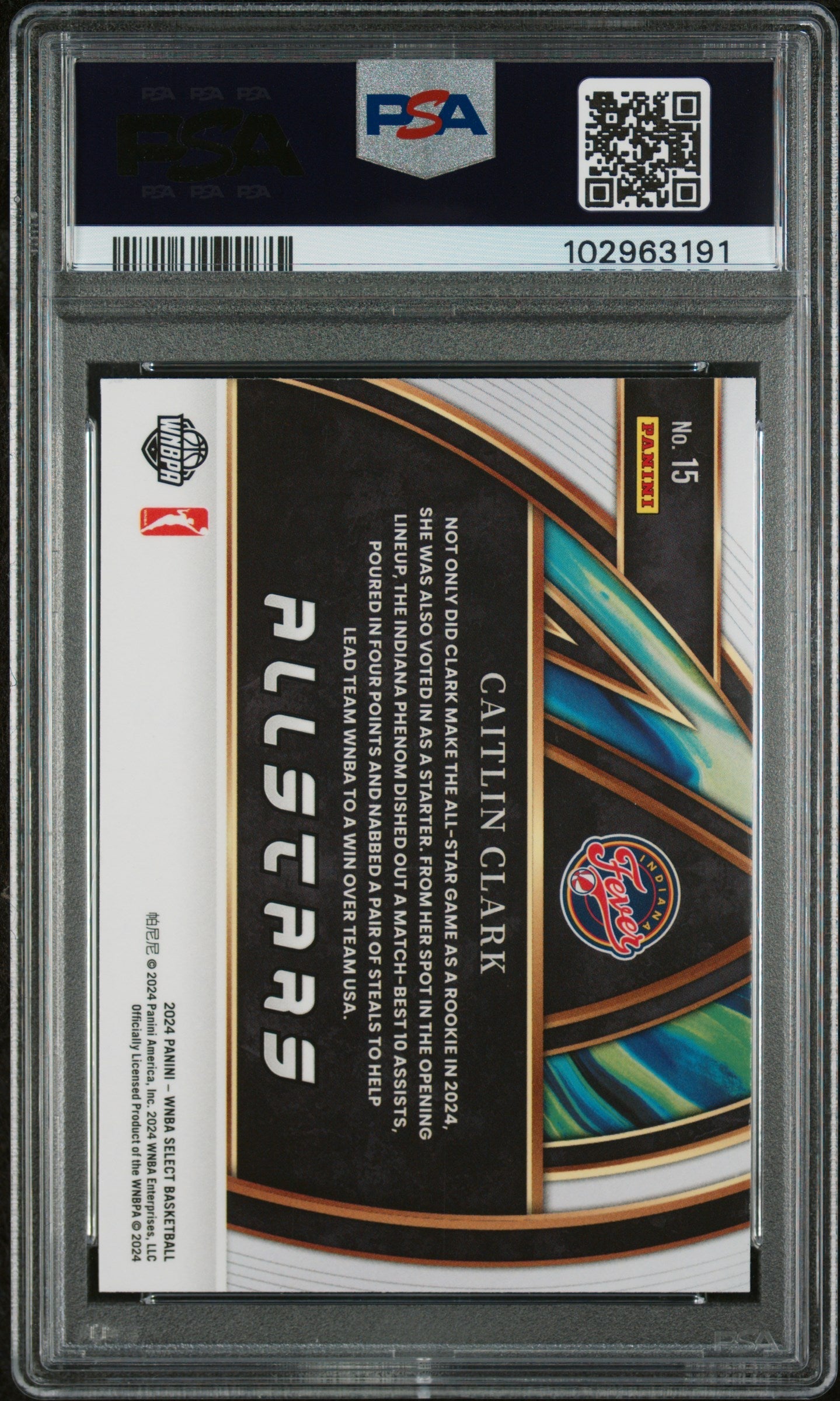 Graded 2024 Panini Select Caitlin Clark #15 All Stars Rookie RC Basketball Card PSA 10 Gem Mint