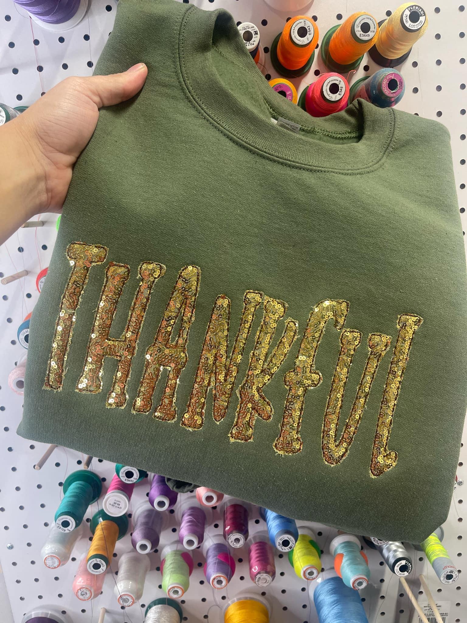 Thankful Gold Sequins Embroidered Applique Shirt