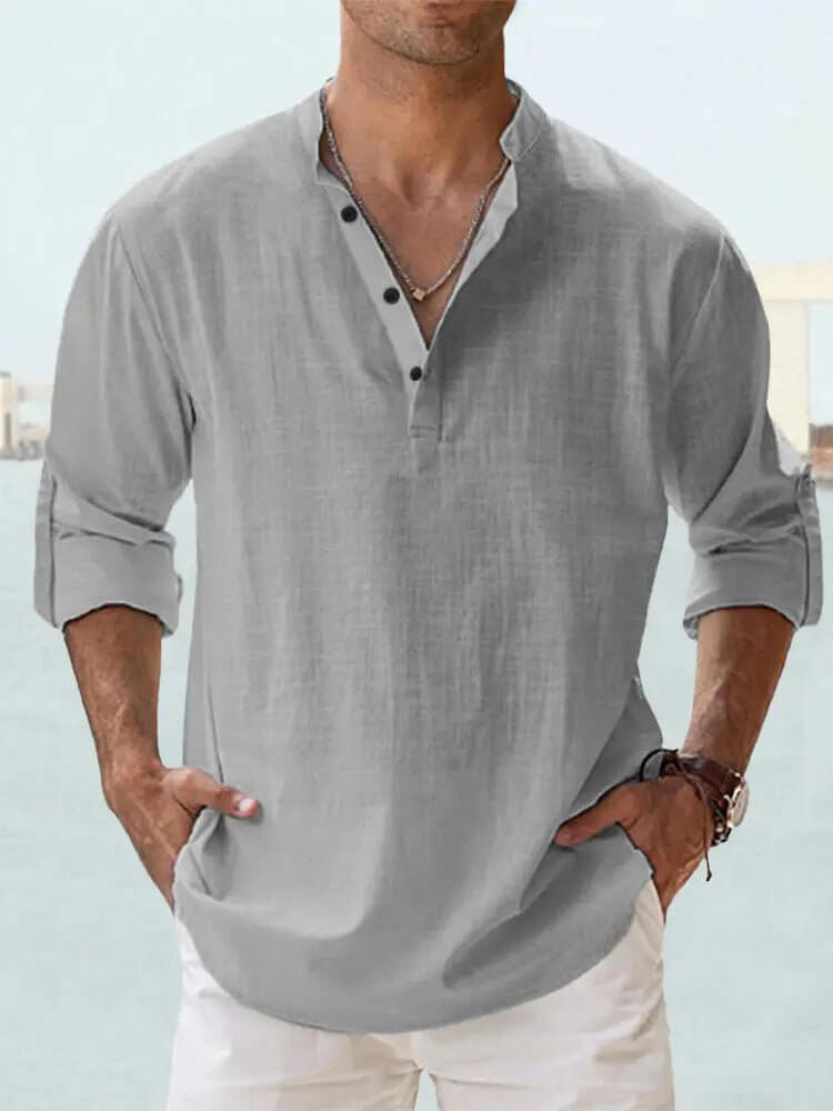 Men's Cotton Linen Long Sleeve Casual Shirt  Loose Tops