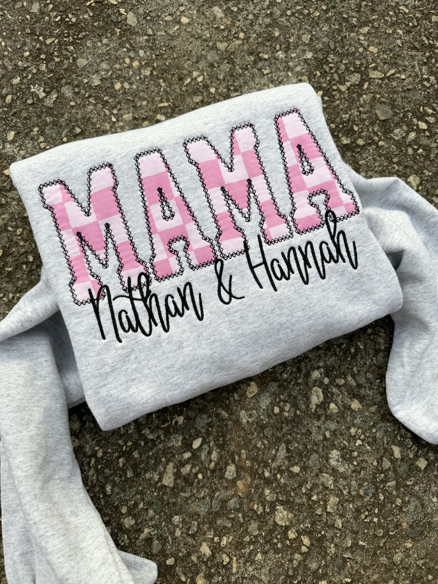 Custom Pink Checkered Diamond Edge Applique Embroidered Sweatshirt