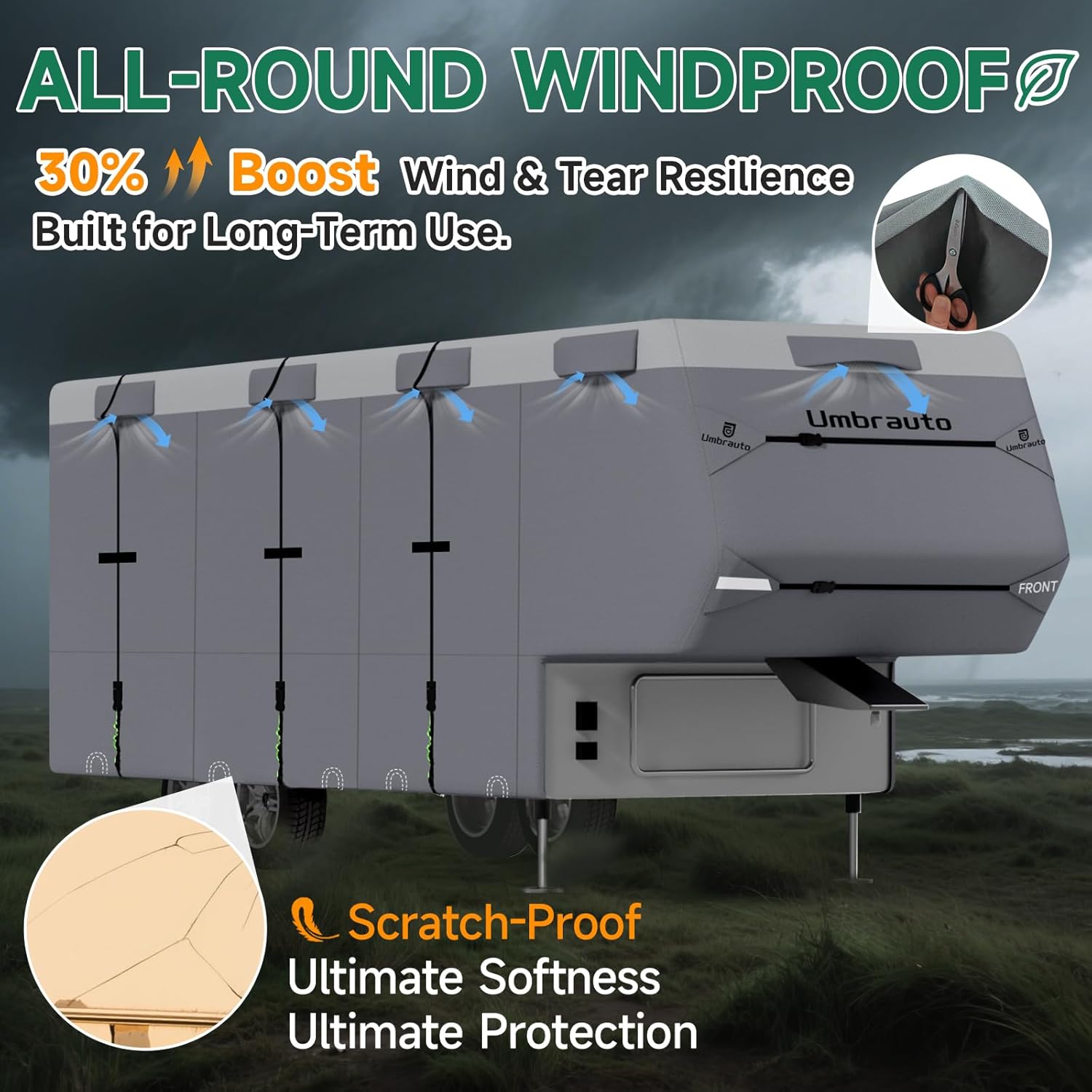Umbrauto 5th Wheel RV Cover Upgraded 7 Layers Top Anti-UV Waterproof Breathable Camper Covers