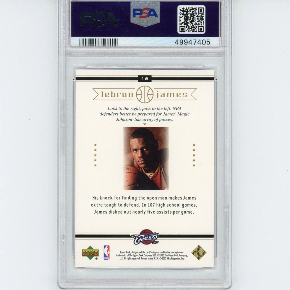 Graded 2003-04 Upper Deck LeBron James #16 Box Set Rookie RC Basketball Card PSA 10 Gem Mint