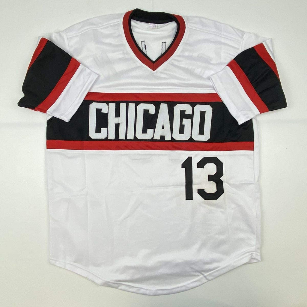 Autographed/Signed Ozzie Guillen Chicago Retro White Baseball Jersey JSA COA