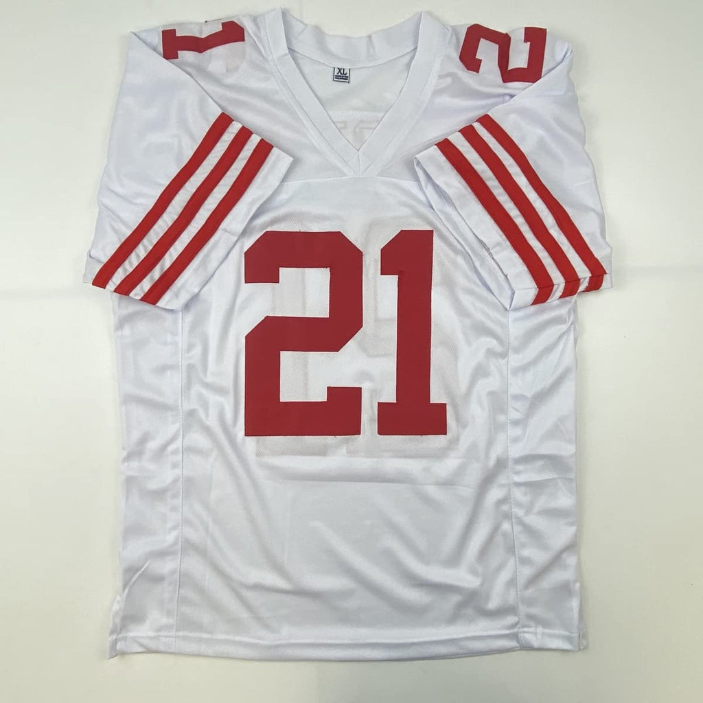 Autographed/Signed Frank Gore San Francisco White Football Jersey Beckett BAS COA