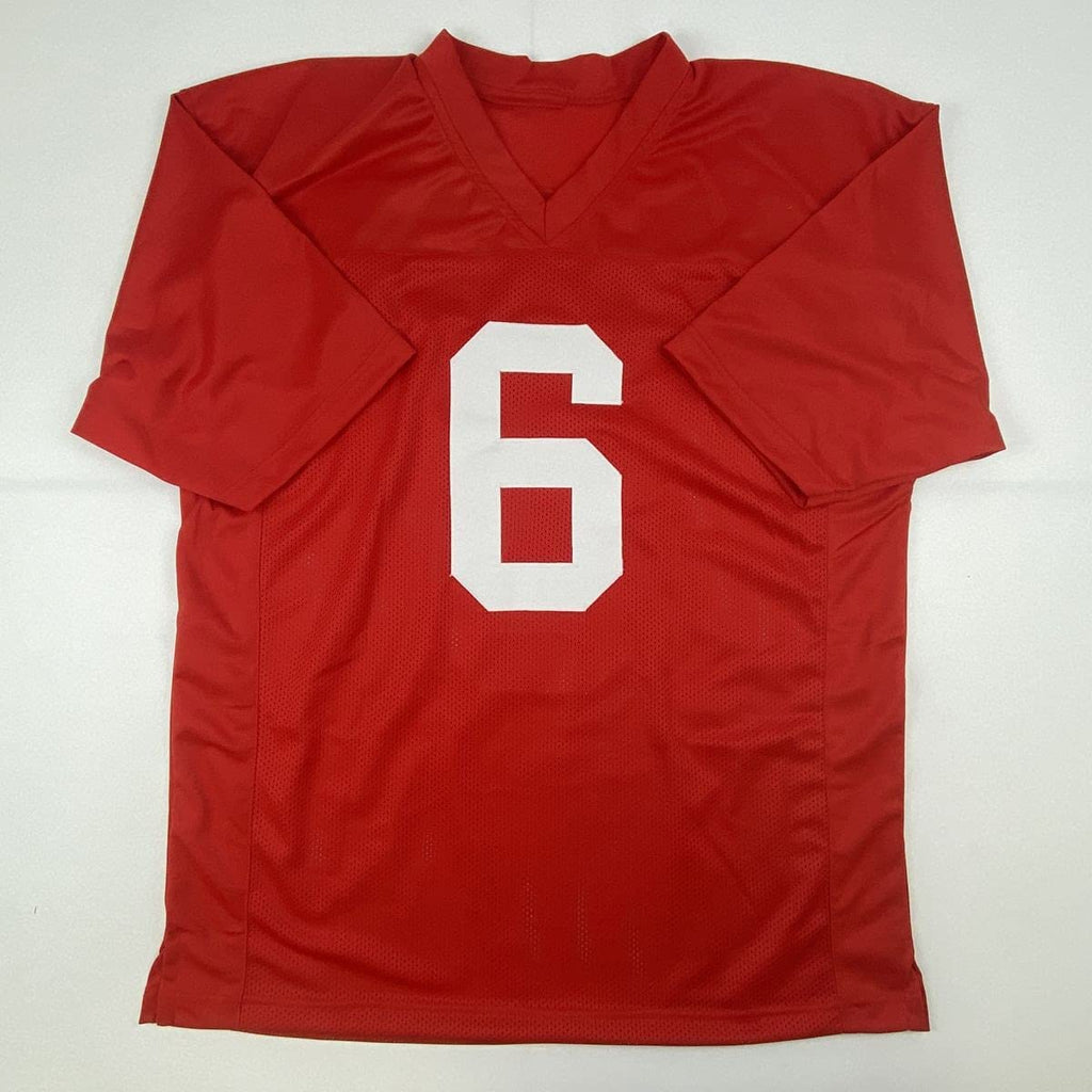 Autographed/Signed Devonta Smith Alabama Red College Football Jersey Beckett BAS COA