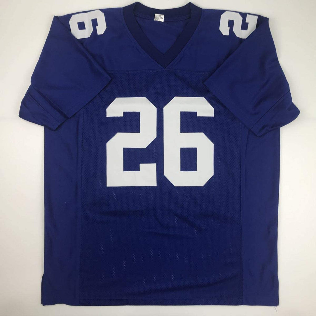 Autographed/Signed Saquon Barkley New York Blue Football Jersey JSA COA