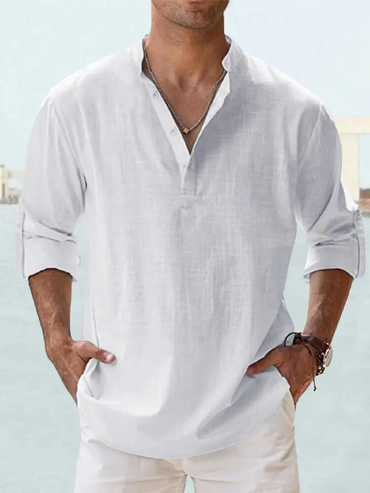 Men's Cotton Linen Long Sleeve Casual Shirt  Loose Tops