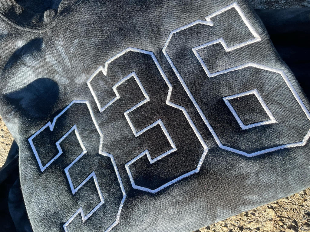 Custom Mascot | Area Code Varsity Outline Embroidered Tie-Dyed Sweatshirt
