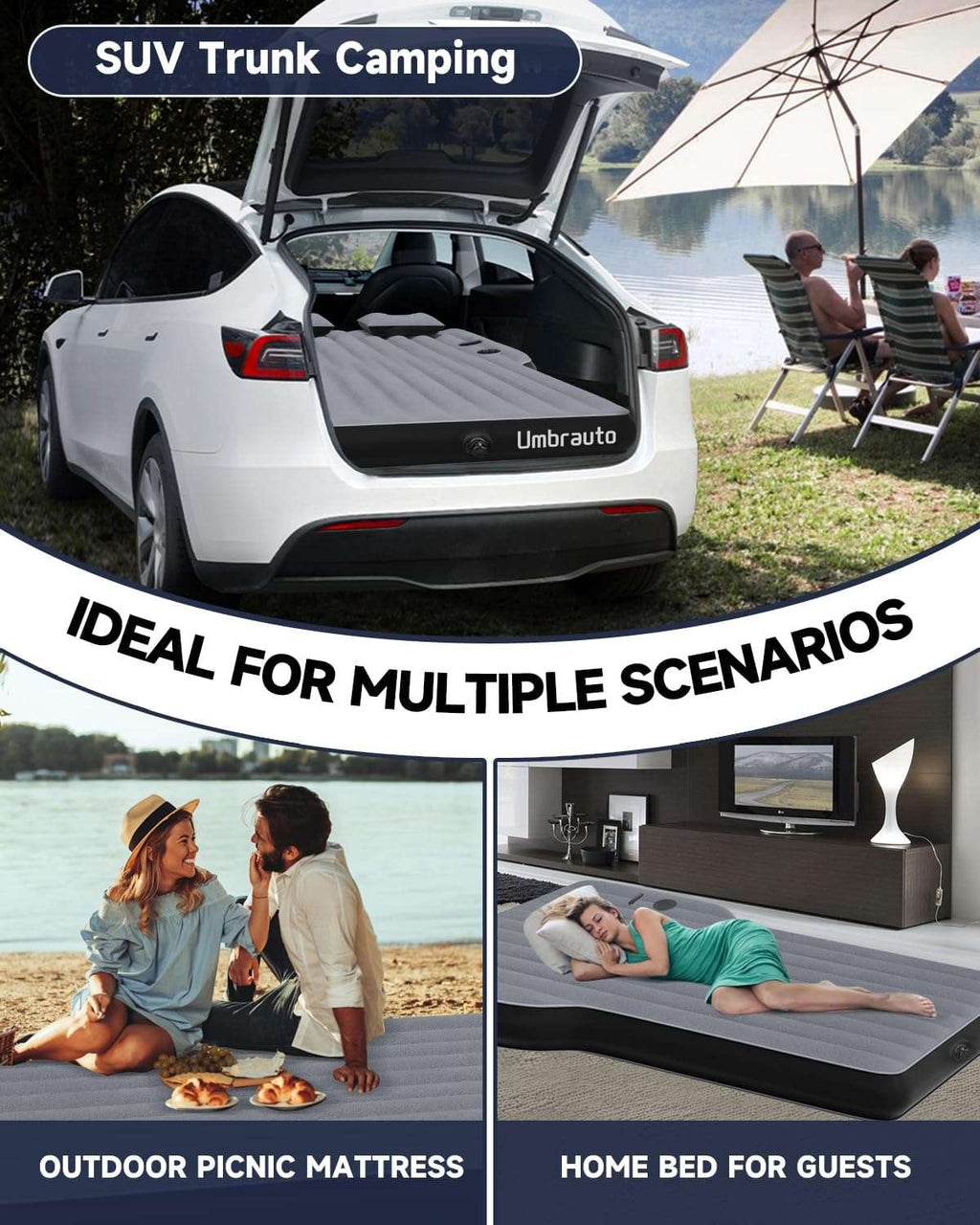 Umbrauto Tesla Y Car Camping SUV Thicken Air Mattress,Gray