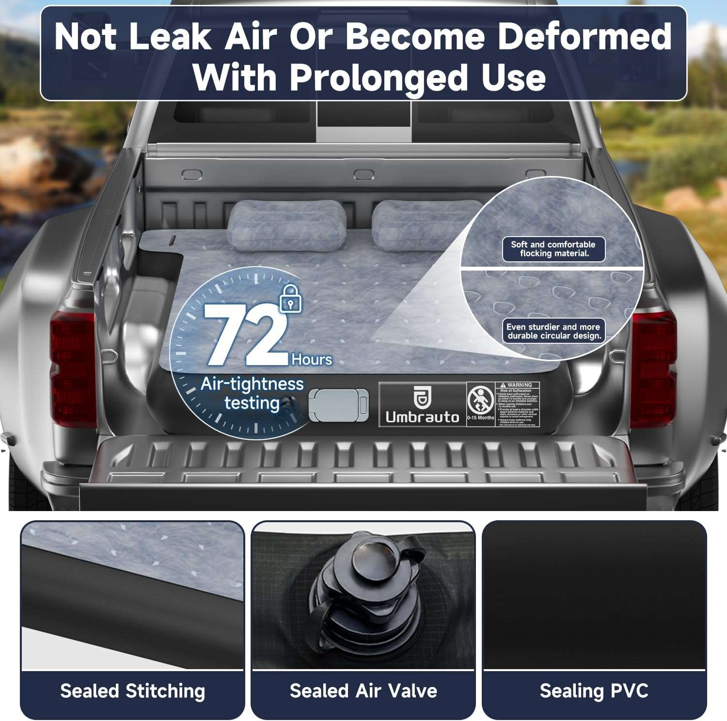 Umbrauto T Shape Truck Bed Air Mattress Inflatable 5.5-5.8ft Short Truck Air Mattress for Camping