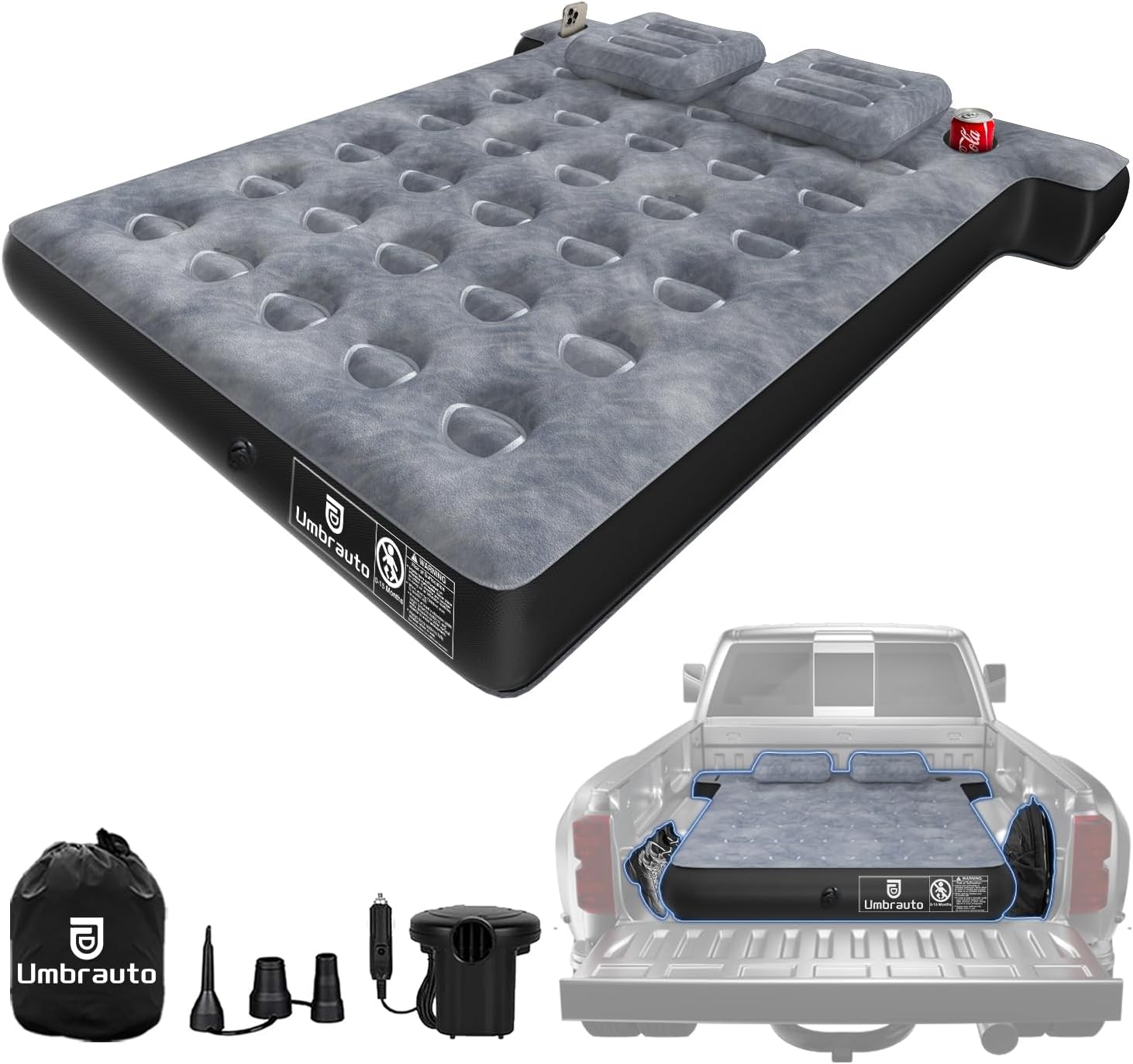 Umbrauto T Shape Truck Bed Air Mattress Inflatable 5.5-5.8ft Short Truck Air Mattress for Camping