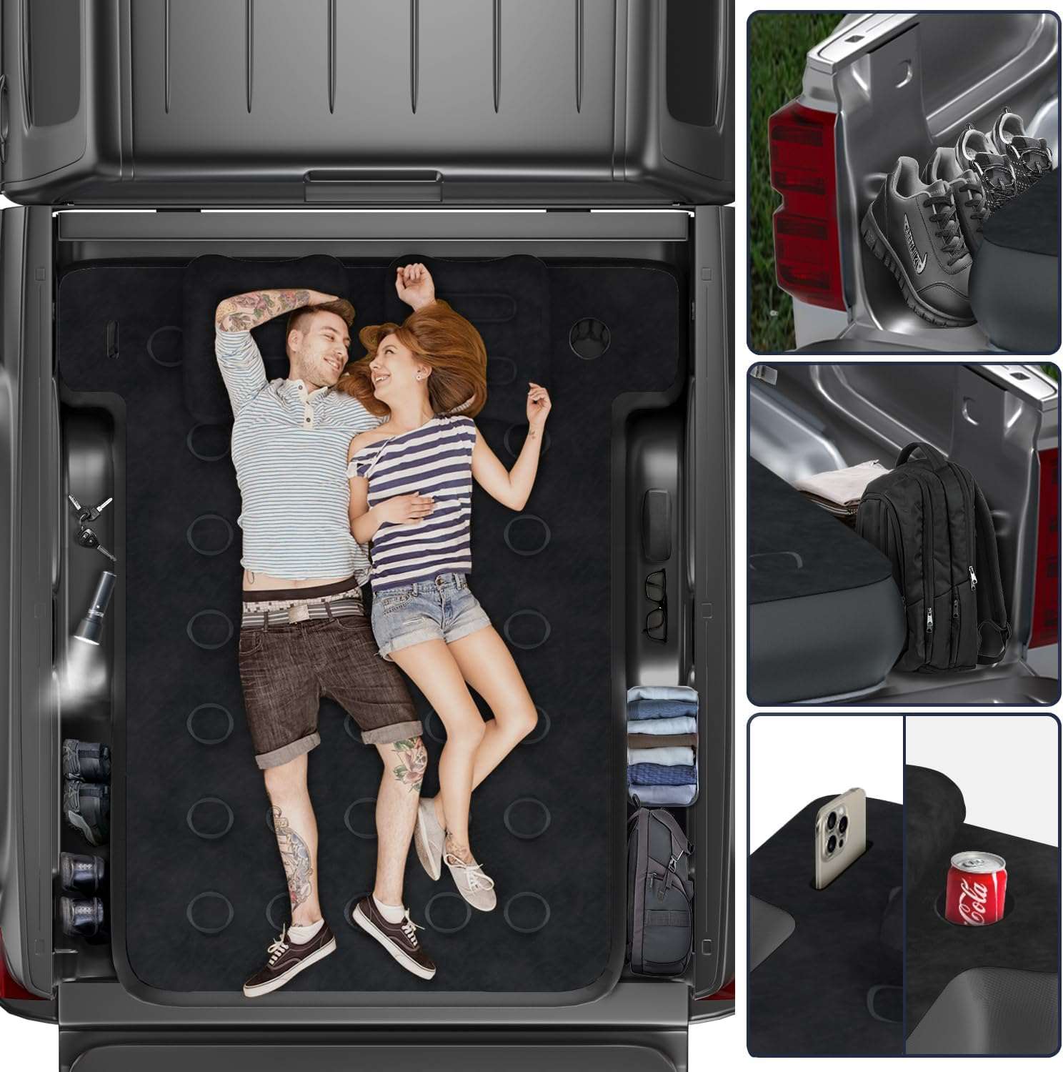 Umbrauto T Shape Truck Bed Air Mattress Inflatable 5.5-5.8ft Short Truck Air Mattress for Camping