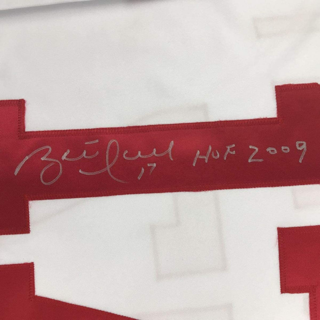 Autographed/Signed Brett Hull HOF 2009 Detroit White Hockey Jersey JSA COA